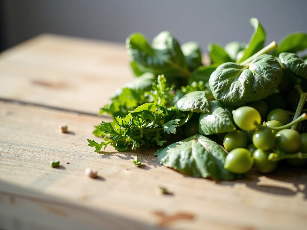 Zioła i warzywa na drewnianym blacie
